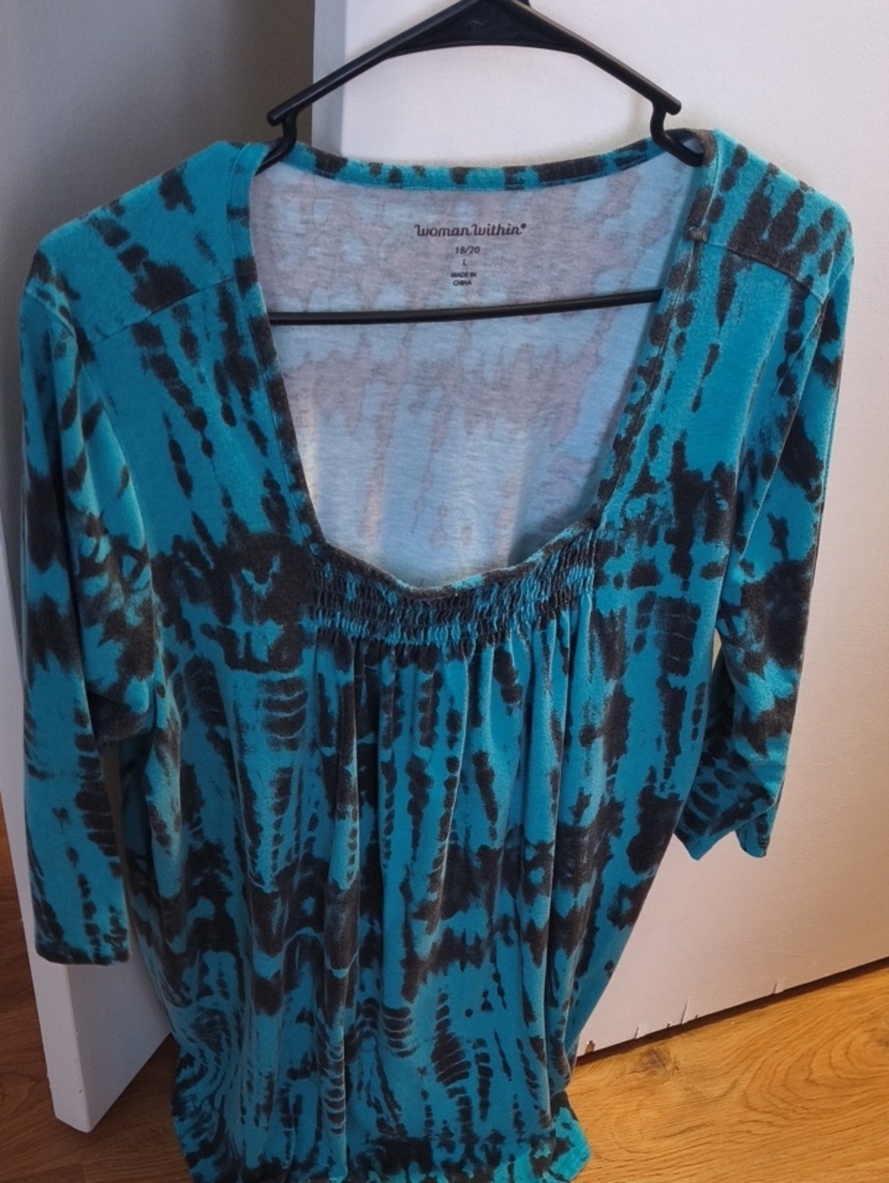 Woman Within Teal and Black Tie-Dye Scoop Neck Tunic